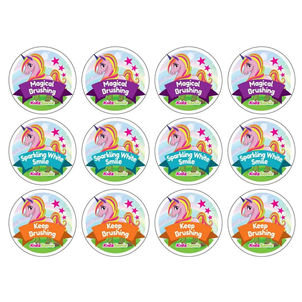 flossy unicorn toothbrushing stickers for children