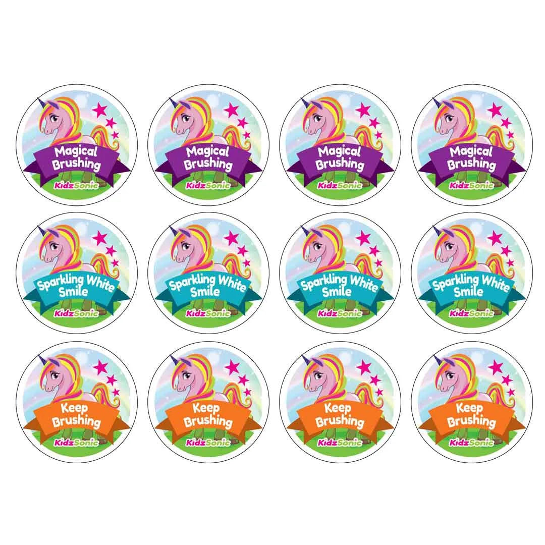 flossy unicorn toothbrushing stickers for children