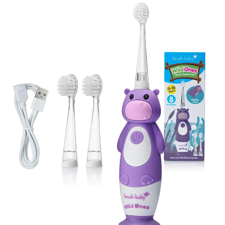 Kids Holly the Hippo Rechargeable WildOnes electric sonic toothbrush in purple 