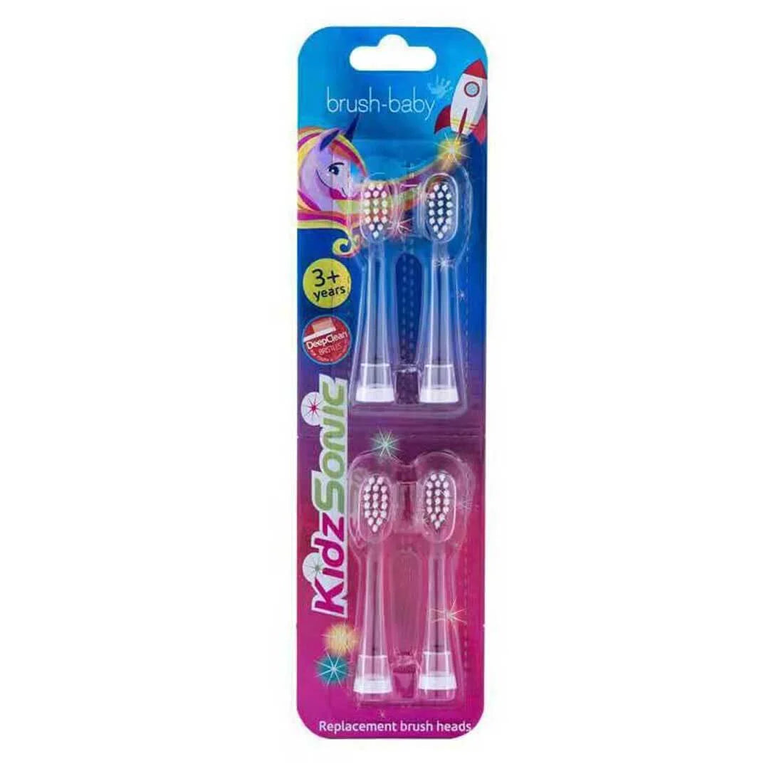 4 replacement brush heads for the kidzsonic rocket and unicorn electric toothbrushes